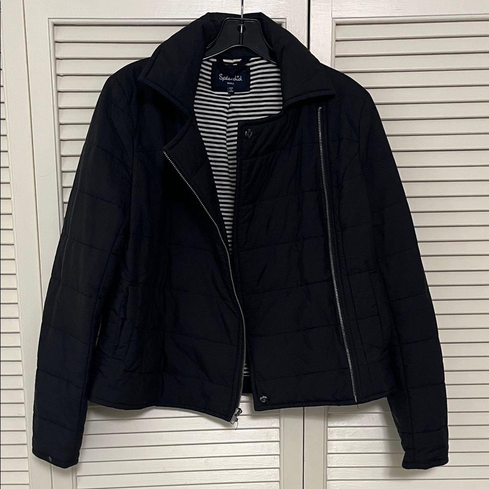 Splendid Black Quilted Jacket with Striped Lining